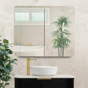 Retti Rectangular 900mm x 750mm Mirrored Shaving Cabinet, Matte Black