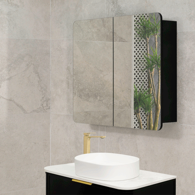 Retti Rectangular 900mm x 750mm Mirrored Shaving Cabinet, Matte Black