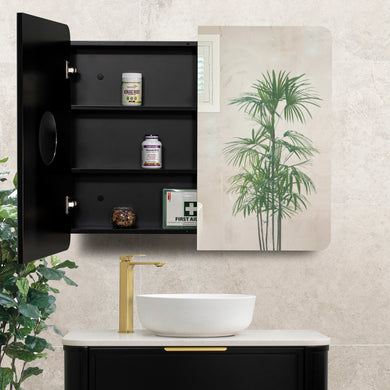 Retti Rectangular 900mm x 750mm Mirrored Shaving Cabinet, Matte Black