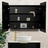 Retti Rectangular 900mm x 750mm Mirrored Shaving Cabinet, Matte Black