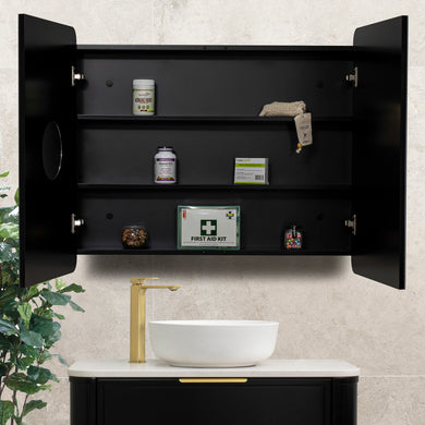 Retti Rectangular 900mm x 750mm Mirrored Shaving Cabinet, Matte Black