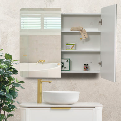 Retti Rectangular 900mm x 750mm Mirrored Shaving Cabinet, Matte White