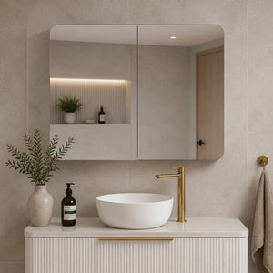 Retti Rectangular 900mm x 750mm Mirrored Shaving Cabinet, Matte White