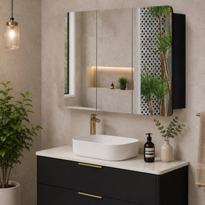 Retti Rectangular 1200mm x 750mm Mirrored Shaving Cabinet, Matte Black