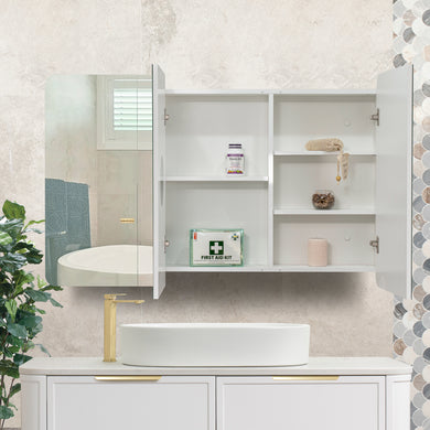 Retti Rectangular 1200mm x 750mm Mirrored Shaving Cabinet, Matte White