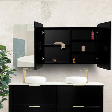 Retti Rectangular 1500mm x 750mm Mirrored Shaving Cabinet, Matte Black