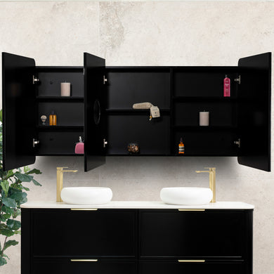 Retti Rectangular 1500mm x 750mm Mirrored Shaving Cabinet, Matte Black