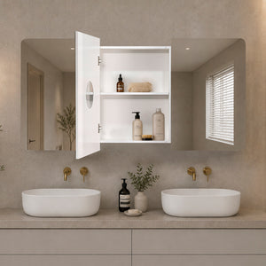 Retti Rectangular 1500mm x 750mm Mirrored Shaving Cabinet, Matte White