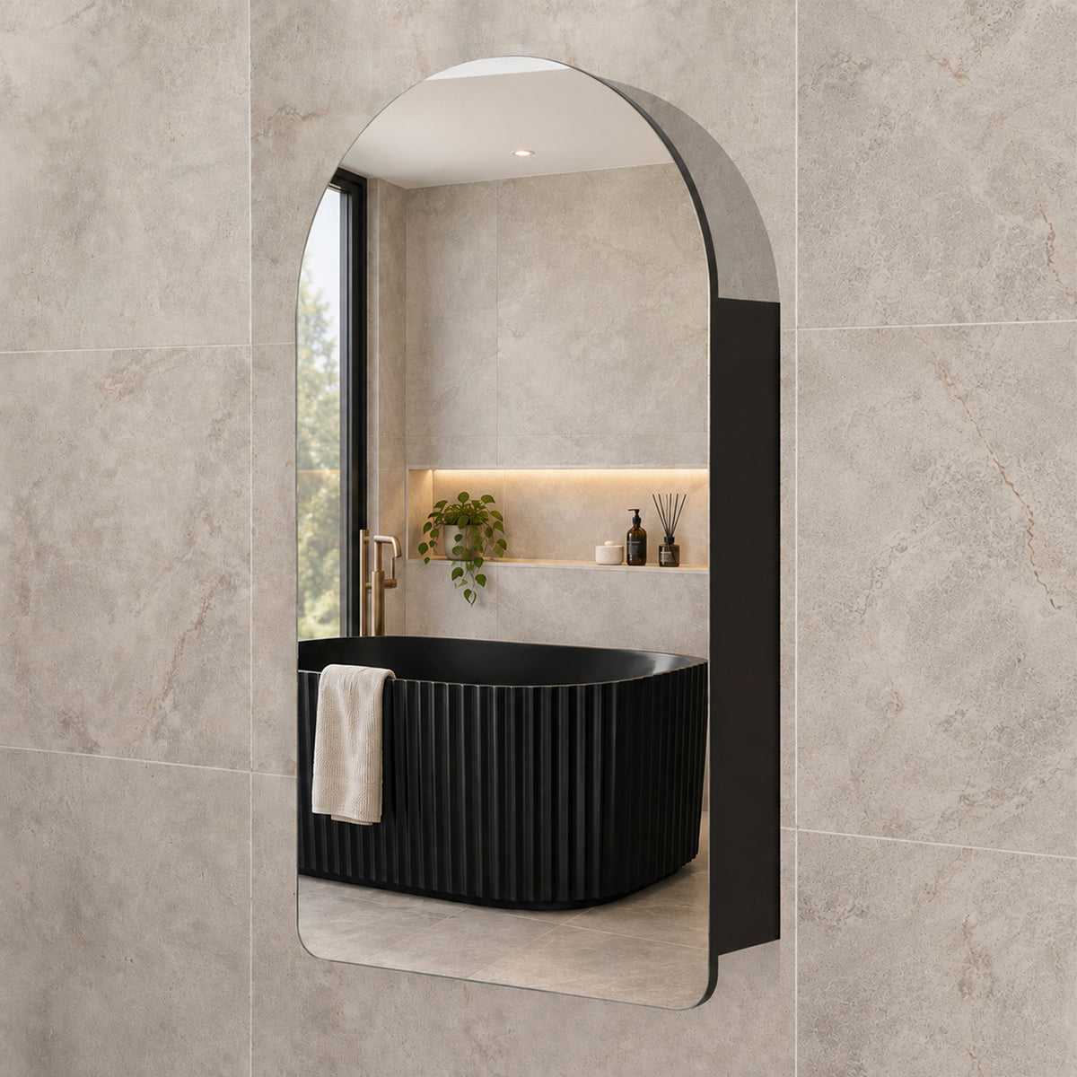Arco Arch 550mm x 1000mm Mirrored Shaving Cabinet, Matte Black