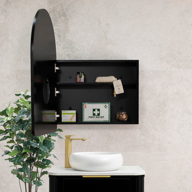 Arco Arch 600mm x 800mm Mirrored Shaving Cabinet, Matte Black