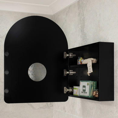 Arco Arch 600mm x 800mm Mirrored Shaving Cabinet, Matte Black