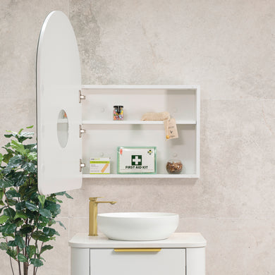 Arco Arch 600mm x 800mm Mirrored Shaving Cabinet, Matte White