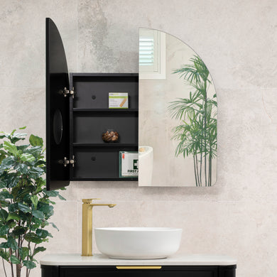 Arco Arch 800mm x 800mm Mirrored Shaving Cabinet, Matte Black