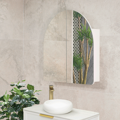 Arco Arch 800mm x 800mm Mirrored Shaving Cabinet, Matte White