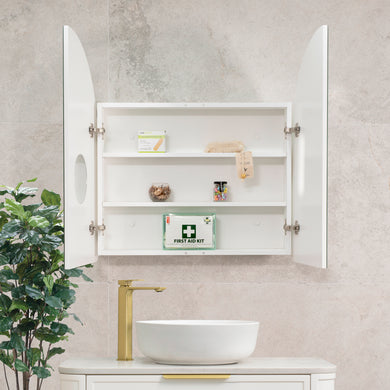 Arco Arch 800mm x 800mm Mirrored Shaving Cabinet, Matte White