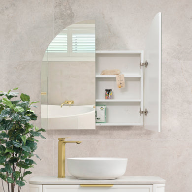 Arco Arch 800mm x 800mm Mirrored Shaving Cabinet, Matte White