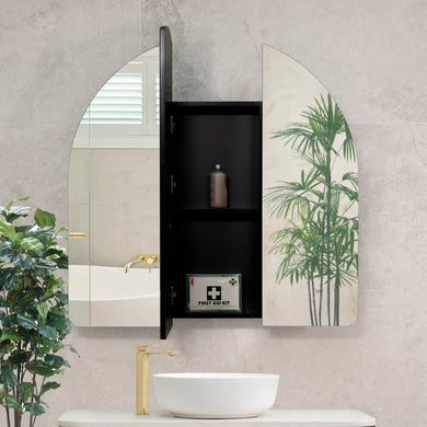 Arco Arch 1000mm x 1000mm Mirrored Shaving Cabinet, Matte Black