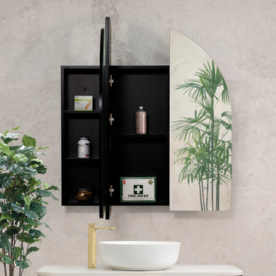 Arco Arch 1000mm x 1000mm Mirrored Shaving Cabinet, Matte Black