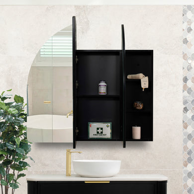 Arco Arch 1150mm x 1000mm Mirrored Shaving Cabinet, Matte Black