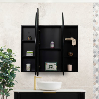 Arco Arch 1150mm x 1000mm Mirrored Shaving Cabinet, Matte Black