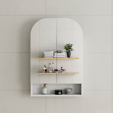 *Clearance* Tura Arch 600mm x 900mm Mirrored Shaving Cabinet with Exposed Shelf, Matte White