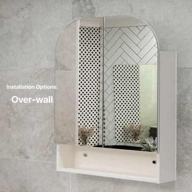 *Clearance* Tura Arch 800mm x 900mm Mirrored Shaving Cabinet with Exposed Shelf, Matte White