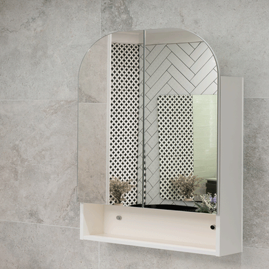 *Clearance* Tura Arch 800mm x 900mm Mirrored Shaving Cabinet with Exposed Shelf, Matte White