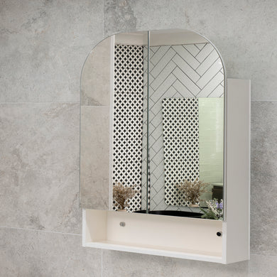*Clearance* Tura Arch 800mm x 900mm Mirrored Shaving Cabinet with Exposed Shelf, Matte White