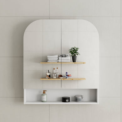 *Clearance* Tura Arch 800mm x 900mm Mirrored Shaving Cabinet with Exposed Shelf, Matte White