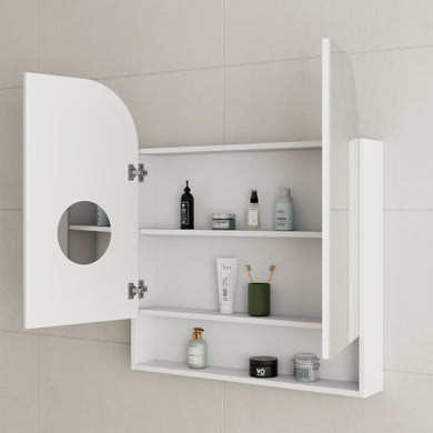 *Clearance* Tura Arch 800mm x 900mm Mirrored Shaving Cabinet with Exposed Shelf, Matte White