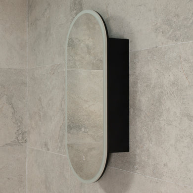 Pill Oval 400mm x 900mm Frontlit LED Mirrored Shaving Cabinet, Matte Black