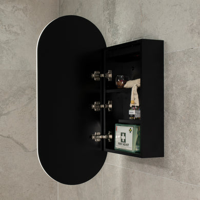 Pill Oval 400mm x 900mm Frontlit LED Mirrored Shaving Cabinet, Matte Black
