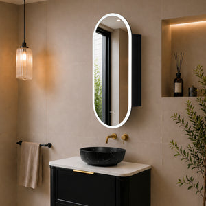 Pill Oval 400mm x 900mm Frontlit LED Mirrored Shaving Cabinet, Matte Black