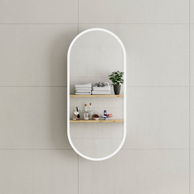 *Clearance* Pill Oval 400mm x 900mm Frontlit LED Mirrored Shaving Cabinet, Matte White