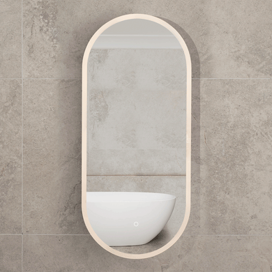 Pill Oval 400mm x 900mm Frontlit LED Mirrored Shaving Cabinet, Matte White