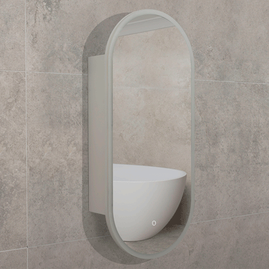 Pill Oval 400mm x 900mm Frontlit LED Mirrored Shaving Cabinet, Matte White
