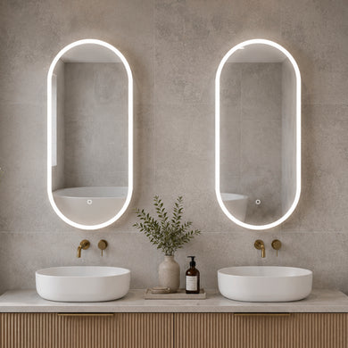 Pill Oval 400mm x 900mm Frontlit LED Mirrored Shaving Cabinet, Matte White