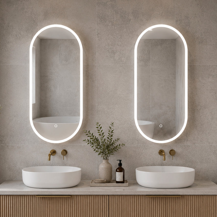 Pill Oval 400mm x 900mm Frontlit LED Mirrored Shaving Cabinet, Matte White