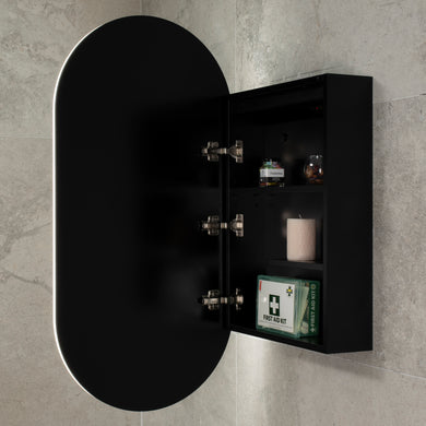 Pill Oval 500mm x 1000mm Frontlit LED Mirrored Shaving Cabinet, Matte Black