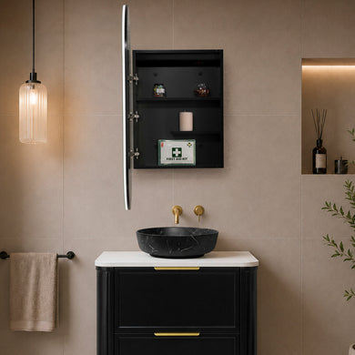 Pill Oval 500mm x 1000mm Frontlit LED Mirrored Shaving Cabinet, Matte Black