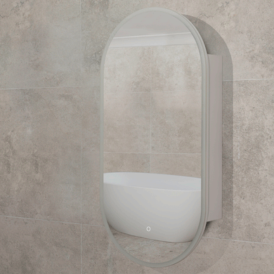 Pill Oval 600mm x 1200mm Frontlit LED Mirrored Shaving Cabinet, Matte White