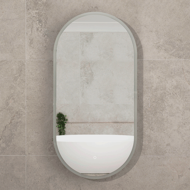 Pill Oval 600mm x 1200mm Frontlit LED Mirrored Shaving Cabinet, Matte White