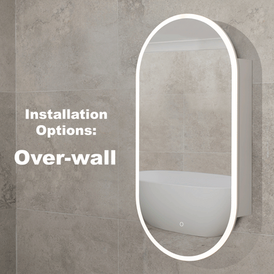 Pill Oval 500mm x 1000mm Frontlit LED Mirrored Shaving Cabinet, Matte White