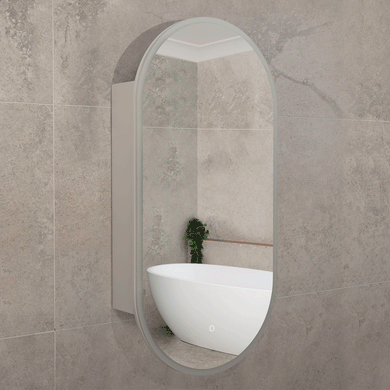 Pill Oval 600mm x 1200mm Frontlit LED Mirrored Shaving Cabinet, Matte White