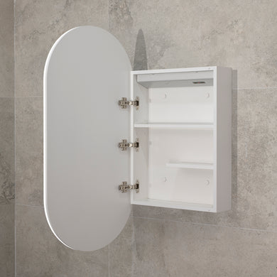 Pill Oval 600mm x 1200mm Frontlit LED Mirrored Shaving Cabinet, Matte White
