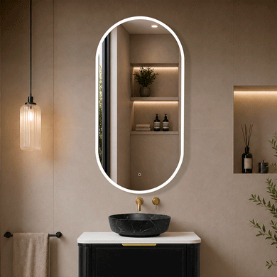 Pill Oval 600mm x 1200mm Frontlit LED Mirrored Shaving Cabinet, Matte Black