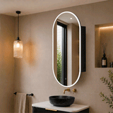Pill Oval 600mm x 1200mm Frontlit LED Mirrored Shaving Cabinet, Matte Black