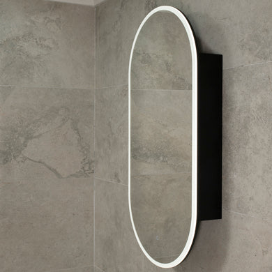 Pill Oval 600mm x 1200mm Frontlit LED Mirrored Shaving Cabinet, Matte Black