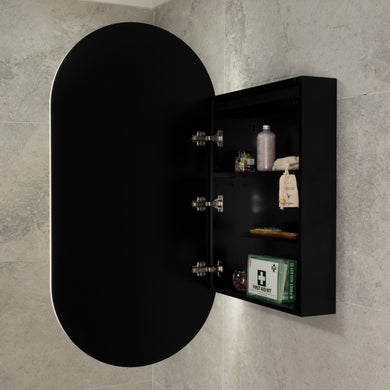 Pill Oval 600mm x 1200mm Frontlit LED Mirrored Shaving Cabinet, Matte Black