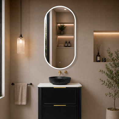 Pill Oval 600mm x 1200mm Frontlit LED Mirrored Shaving Cabinet, Matte Black